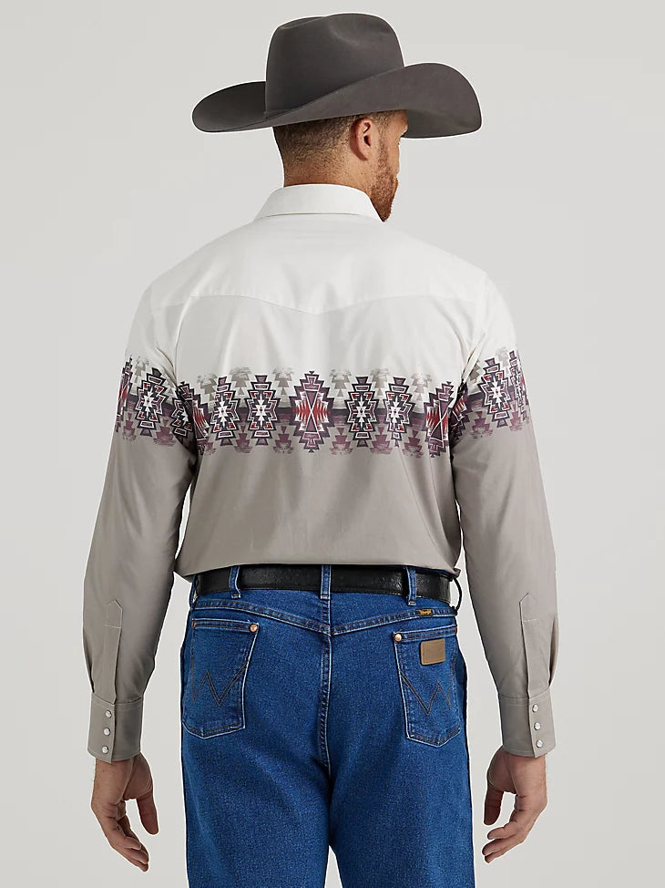 Checotah® Western Long Sleeve Shirt -Mens - White/Gray