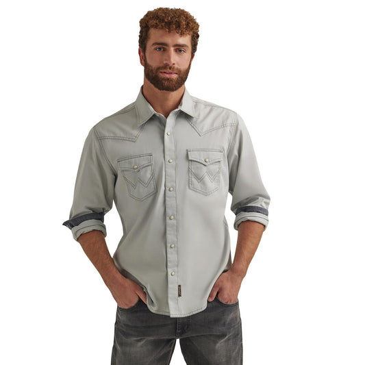 Wrangler Retro® Premium Long Sleeve Shirt - Modern Fit - Mens -Grey