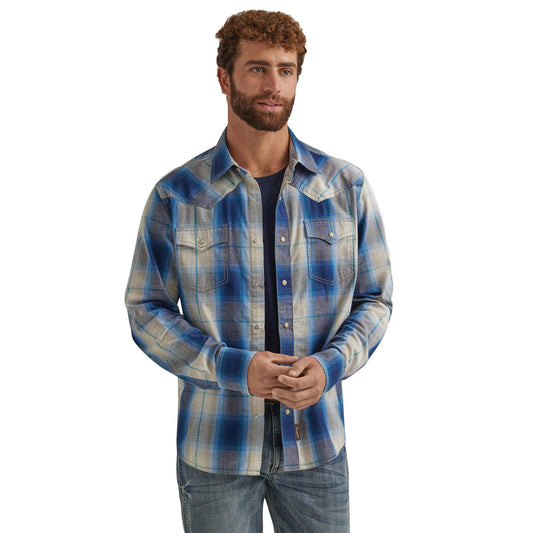 Wrangler Retro® Premium Long Sleeve Shirt - Modern Fit - Mens -Blue
