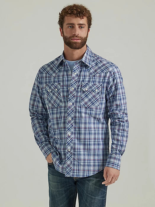 Men's Wrangler Retro® Western Snap Shirt - OLE BLUE PLAID