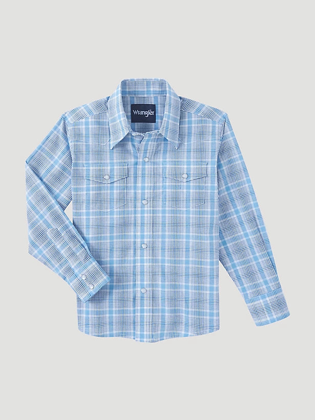 BOY'S LONG SLEEVE WRINKLE RESIST WESTERN SNAP PLAID SHIRT IN BABY GREY PLAID
