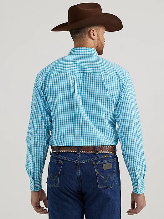 Wrangler® George Strait Collection Long Sleeve Shirt - Mens - BLUE AQUA PLAID