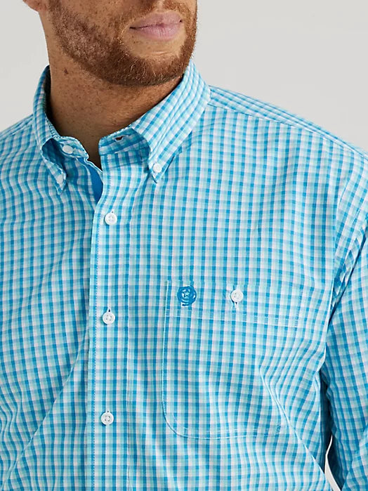 Wrangler® George Strait Collection Long Sleeve Shirt - Mens - BLUE AQUA PLAID