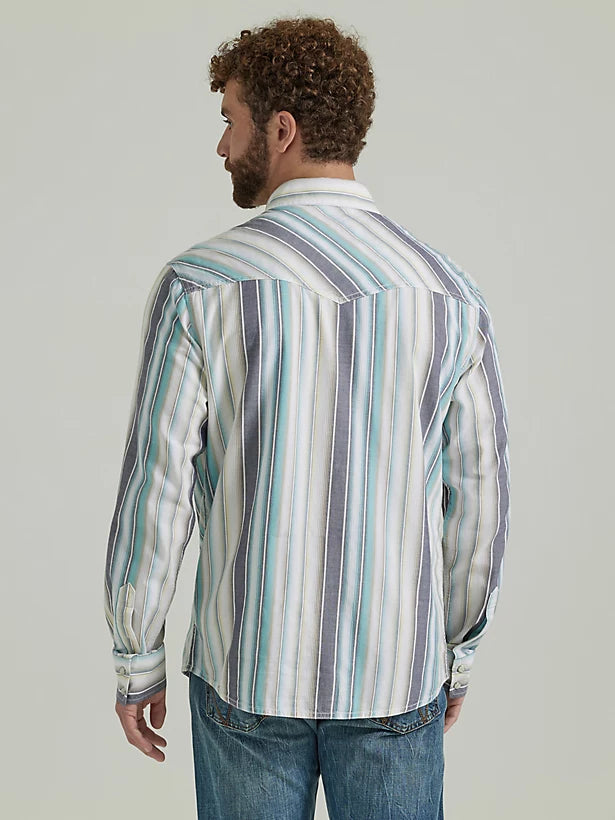 MEN'S WRANGLER RETRO PREMIUM WESTERN SNAP PRINT SHIRT IN SEAFOAM STRIPE