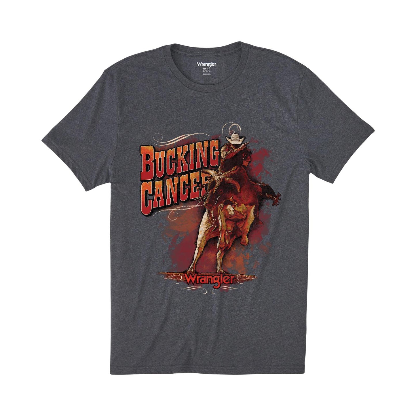 Men's Wrangler Bucking Cancer Graphic T-Shirt in Charcoal Heather