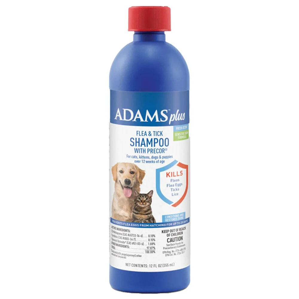 Adams Plus Flea and Tick Shampoo with Precor- Sensitive Skin Flea Treatment, 12 oz