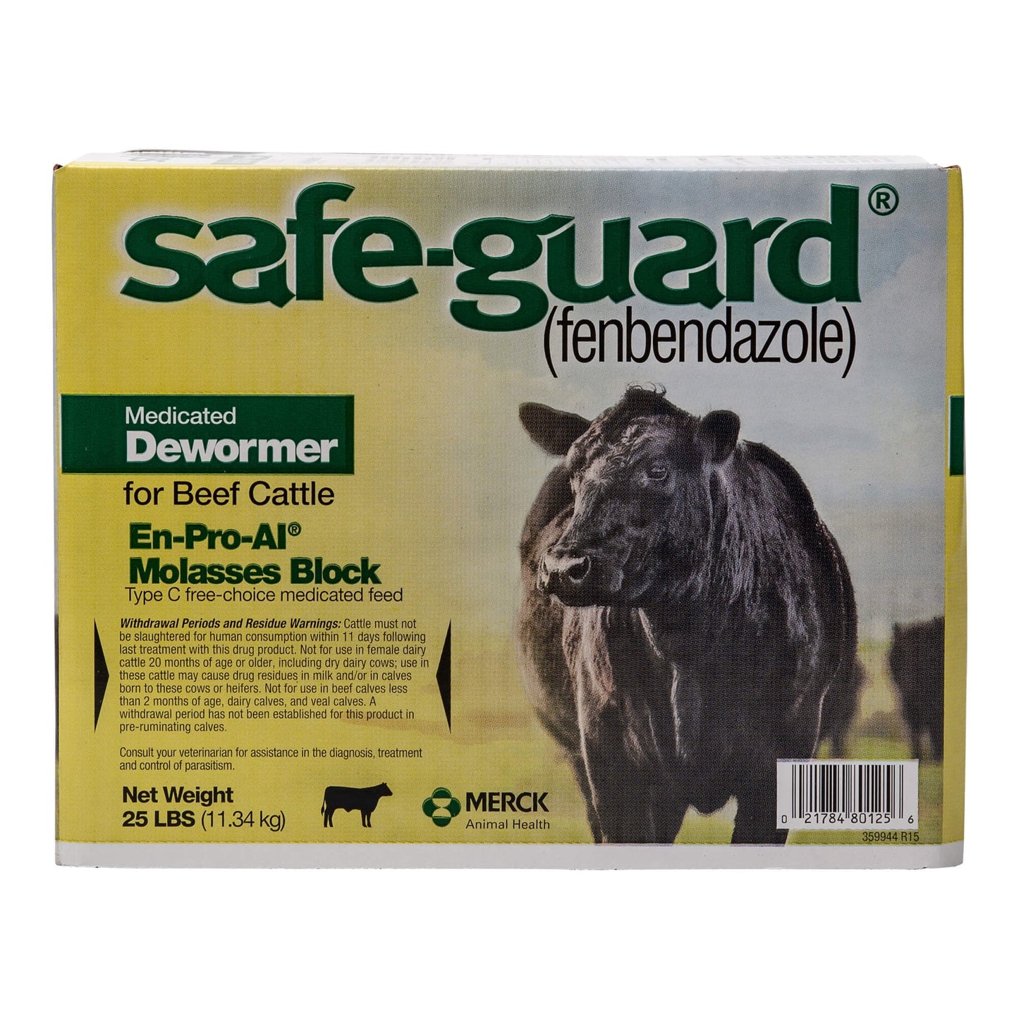 Safe-Guard Cattle Medicated Dewormer 25lb En-Pro-Al Molasses Block