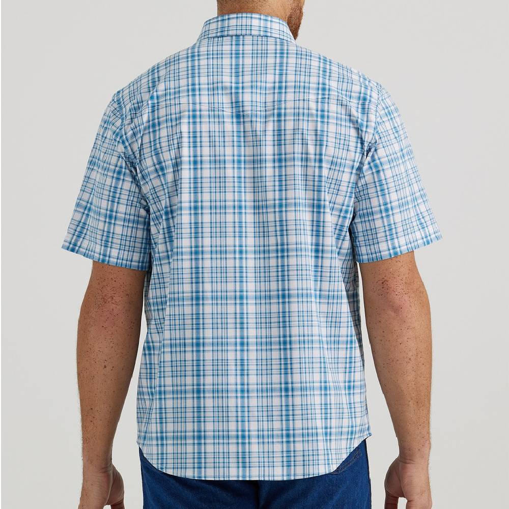 Wrangler Mens Wrinkle Resistant Short Sleeve - Blue/White Plaid