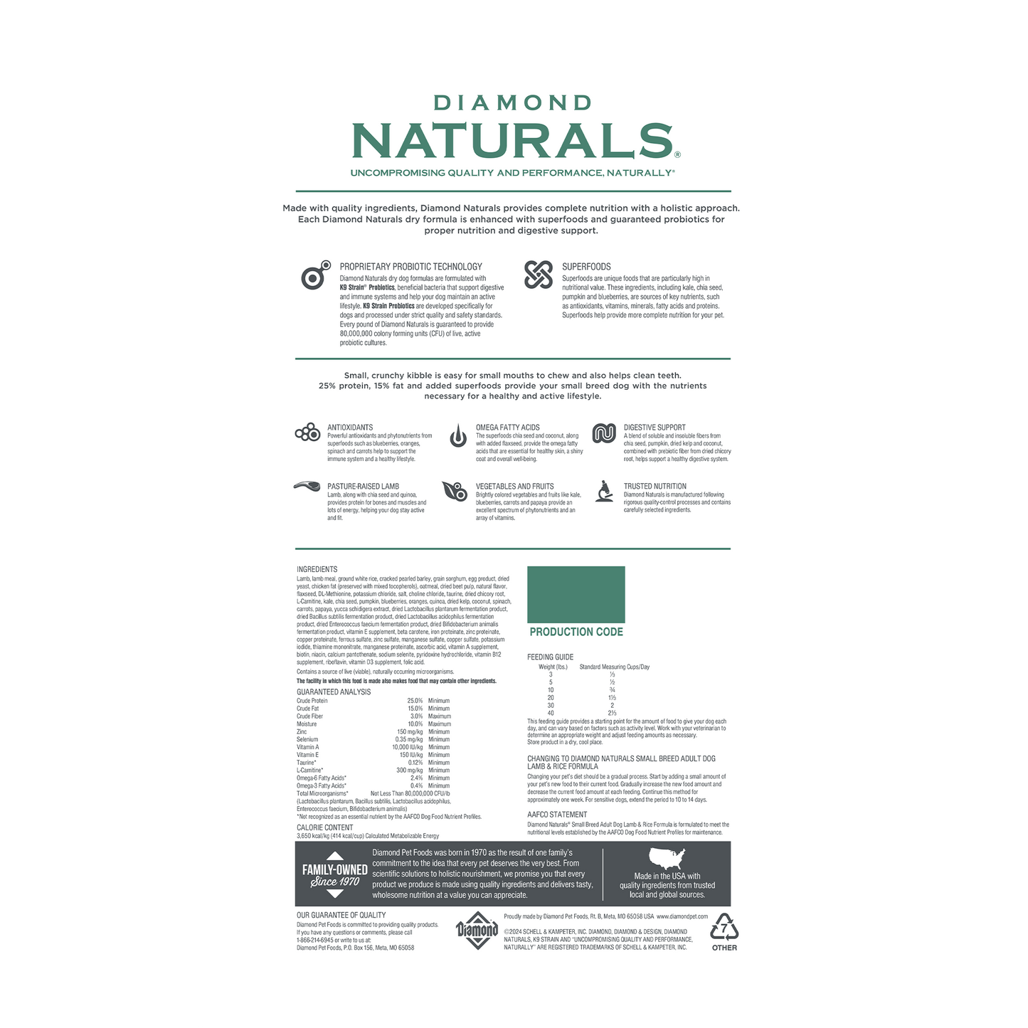 Diamond Naturals Dog Food- Small Breed Adult Lamb&Rice