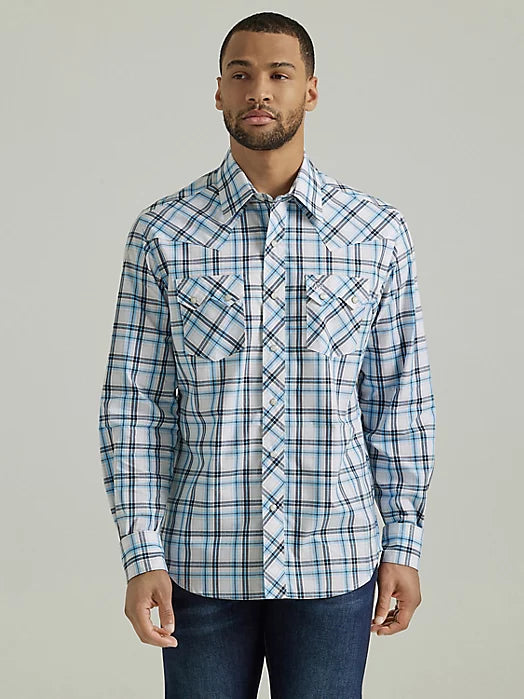 Men's Wrangler Retro® Long Sleeve Western Snap Shirt - BLUE STRIPE