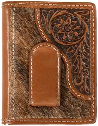 Nocona Bifold Money Clip Calf Hair Tooled Tab Wallet, Brown