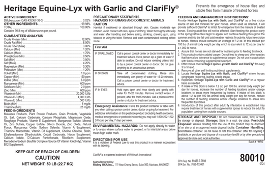Heritage Equine-Lyx w/Garlic & CLARIFLY- 50lbs
